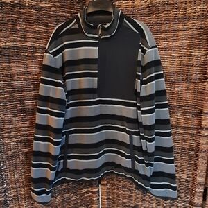 Duluth Trading Co. Mens Large Gray Checkpoint Striped Fleece Jacket 1/4 Zip Coat